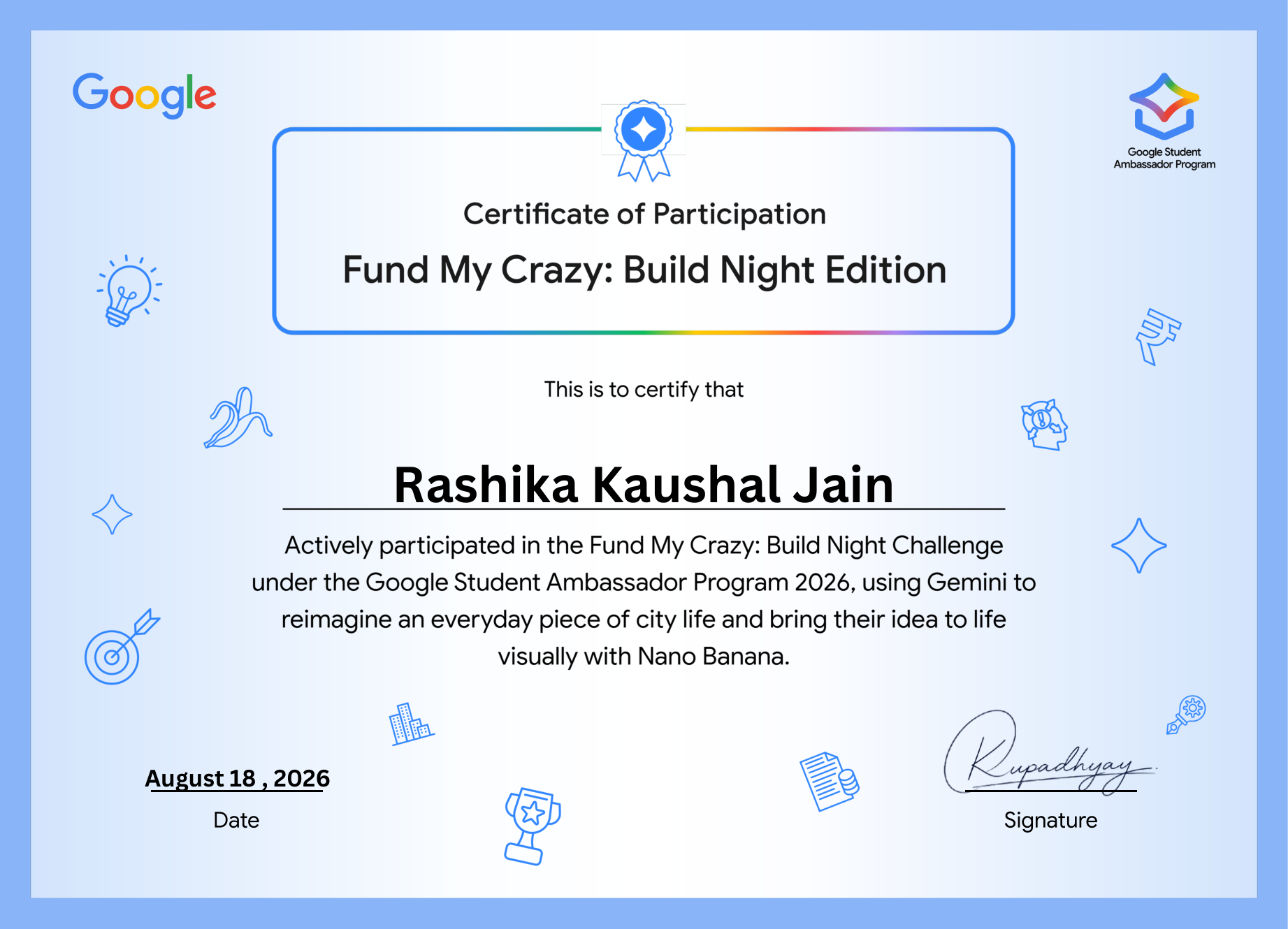 Certificate of Participation Rashika Kaushal Jain